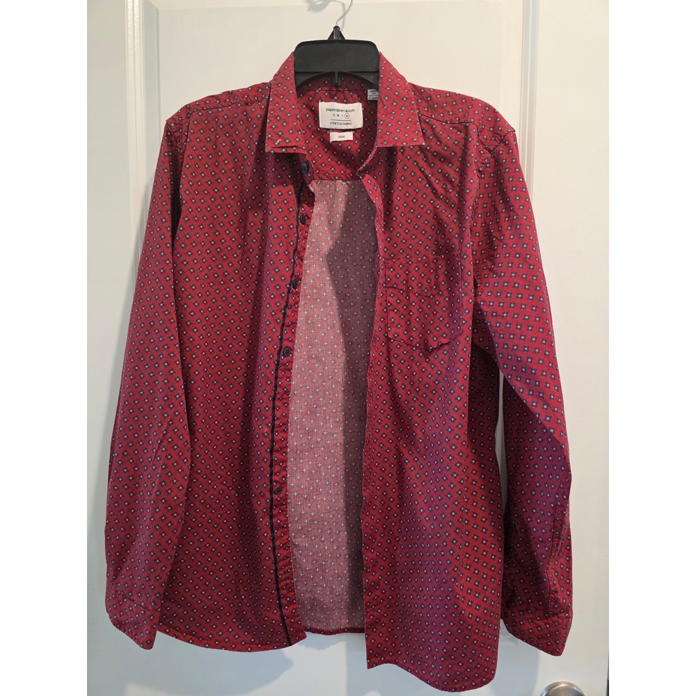 Men's XL Paper Denim & Cloth Slim Fit Red Geometric Stretch Button Down Shirt